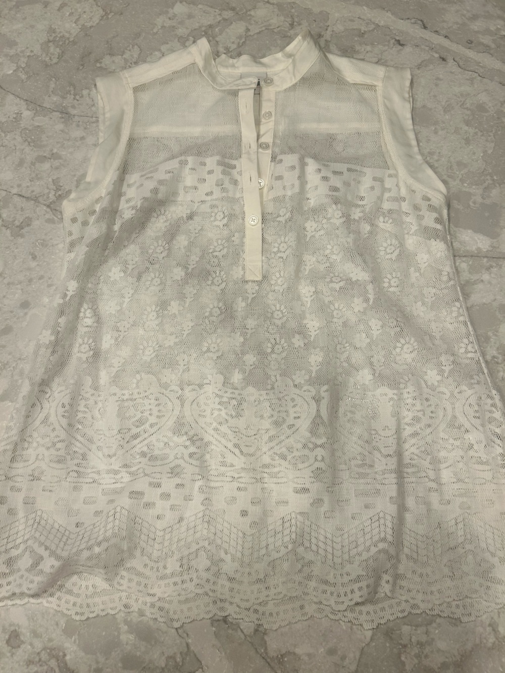 CAbi White Sheer Mesh Button-Front Top